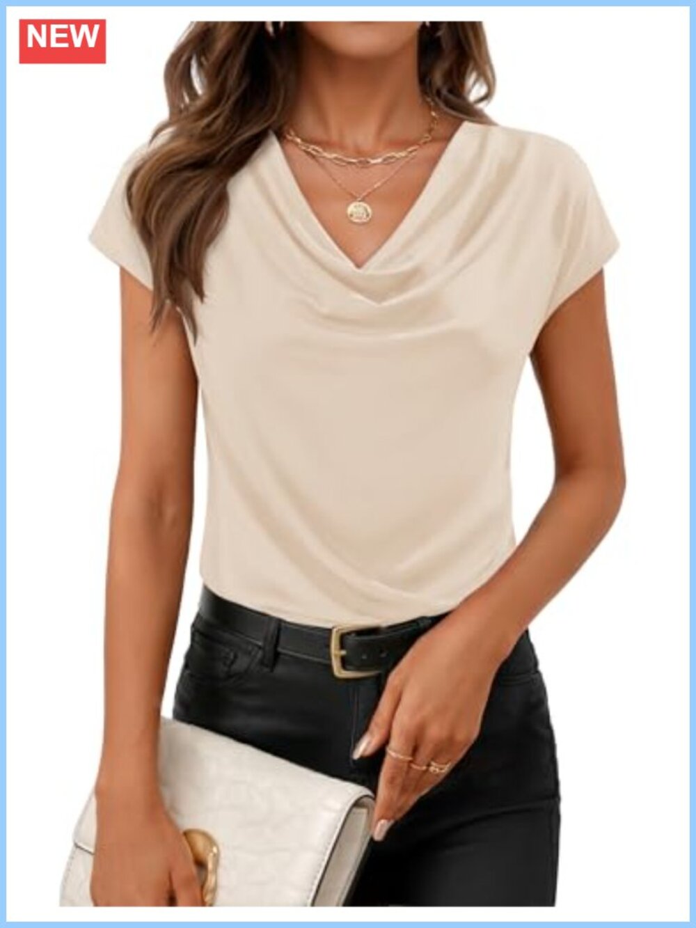 Women's Cowl Neck Short Sleeve Knit Blouse